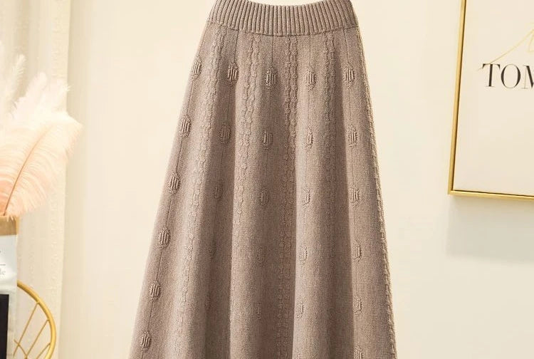 High Waist Knitted Midi Skirt – Women’s Sweater Matching Large Flounce A-Line Umbrella Skirt | Spring, Autumn & Winter