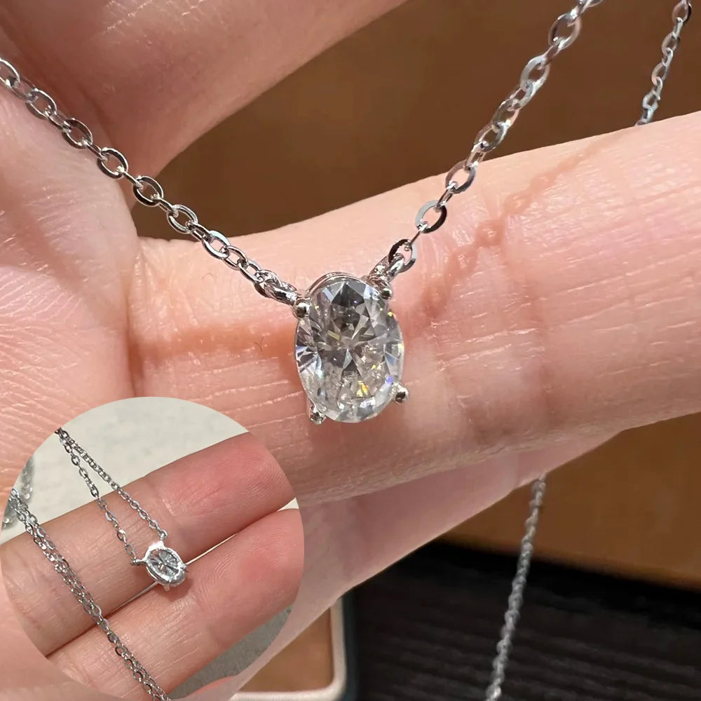 COSYA 1-3CT Oval Cut Moissanite Pendant Necklace – S925 Silver & 18K Gold for Women