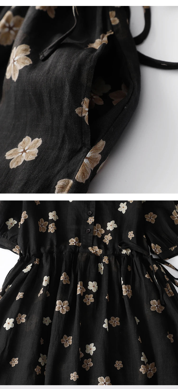 Elegant Hemp Floral Print Maxi Dress – Women's Summer Travel Gown, A-Line Midi Skirt, Chic Lightweight Long Dress