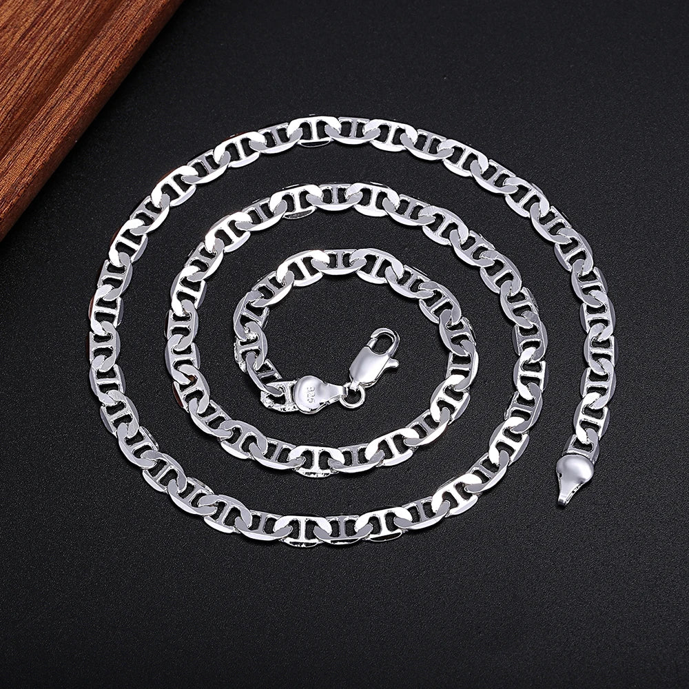 925 Sterling Silver 6mm Solid Chain Necklace 45-60CM – Luxury Unisex Silver Jewelry for Men & Women Wedding Party Gift