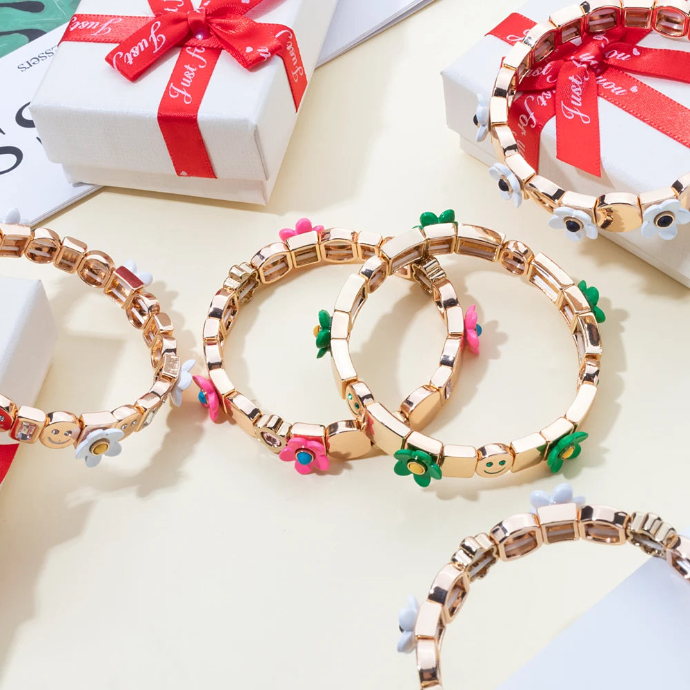 Gold Flower Charm Beaded Bracelet for Women | Boho Summer Jewelry Gift 2023