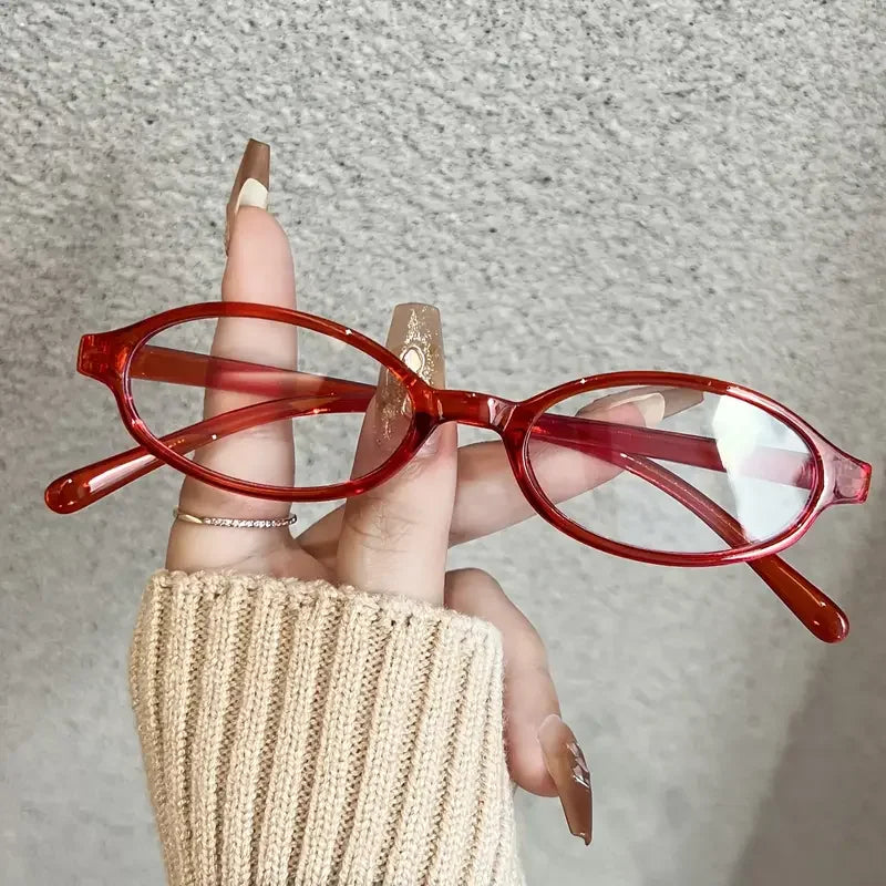 Japanese Korean Small Oval Frame Glasses – Women Retro Harajuku Eyeglasses | Clear Blue Light Blocking Spectacle Eyewear