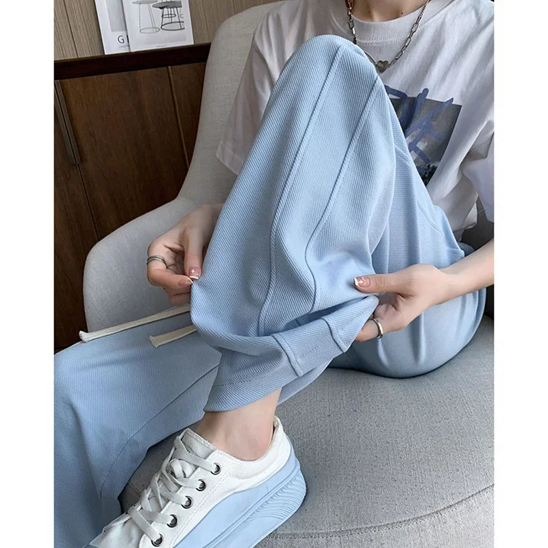 Women’s High Waisted Sweatpants | Casual Slim Fit Drawstring Pants | Korean Straight Leg Trousers