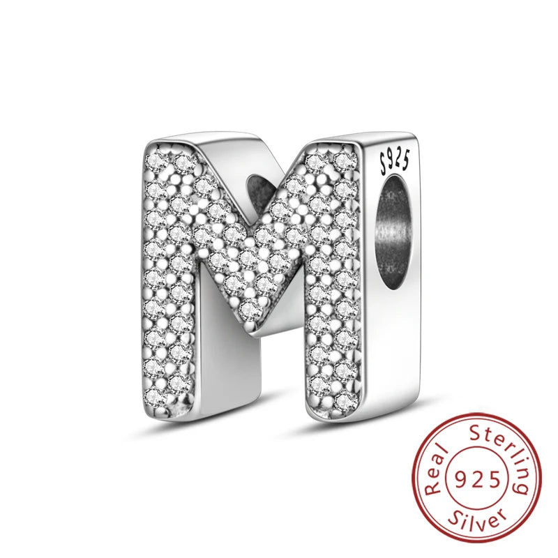 925 Sterling Silver A–Z Alphabet Letter Charms | 26 Letters Beads Fit Original Bracelet DIY Jewelry Making Gift