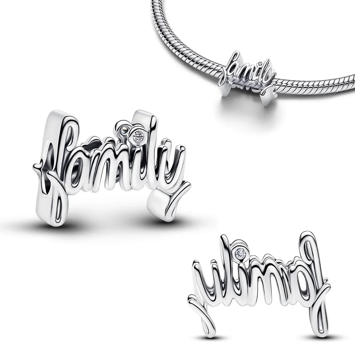 925 Sterling Silver Golden Round Necklace & Bow Earrings Set | Stars, Moon & Heart Charms Beads Women Jewelry Gift