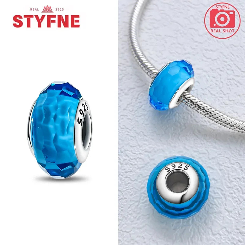 925 Sterling Silver Blue Series Crystal Enamel Murano Bead | Fit Original Bracelet Women DIY Fine Jewelry Gift