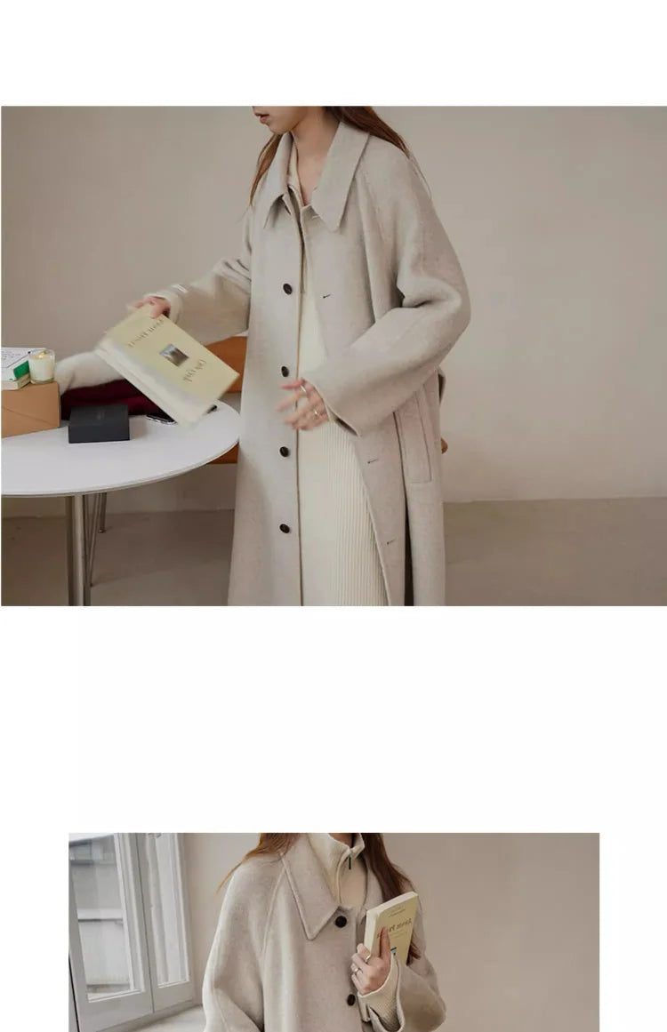 Plus Size Women's Knitted Midi Dress – Casual Loose Waist H-Shape Straight Tube Skirt, Long Sleeve Pure Color Polyester Fiber