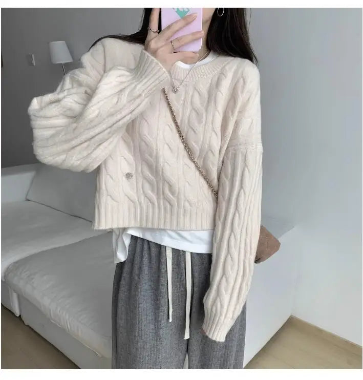 Soft Knit Sweater Women’s Top – Lazy Sleeve Inner Wear | Autumn Winter New Arrival Twist Cotton Long Sleeve Round Neck