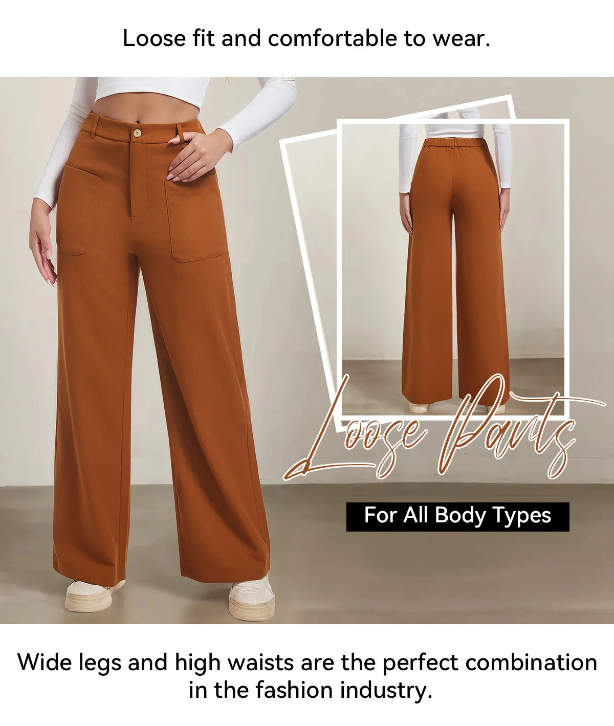 Women’s Plain High Waist Cargo Pants | Casual Streetwear Pocket Button Trousers | All-Season Ladies Bottoms