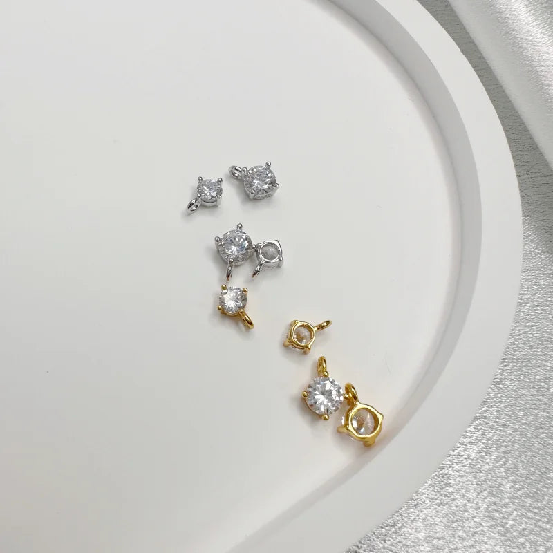 S925 Sterling Silver Round Zirconia Pendant – Gold Plated Charm for Necklace Chain DIY Fine Jewelry Making SD3