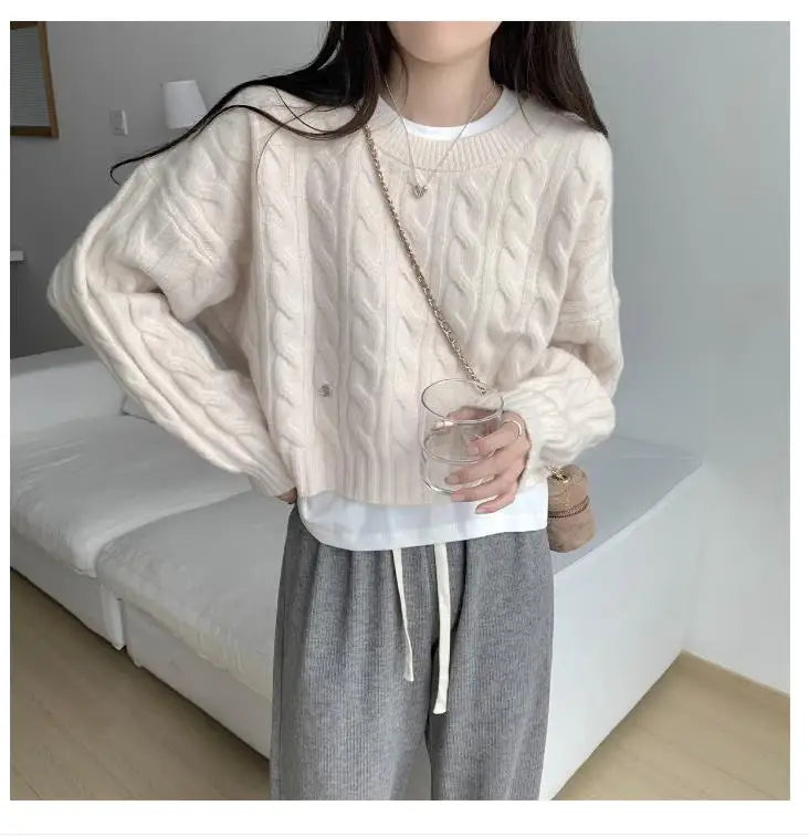 Soft Knit Sweater Women’s Top – Lazy Sleeve Inner Wear | Autumn Winter New Arrival Twist Cotton Long Sleeve Round Neck