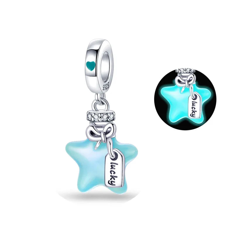 925 Sterling Silver Plated Dog, Cat & Owl Charms | Glow in the Dark Animal Beads | Fit Original Pandora Bracelet Women’s Jewelry