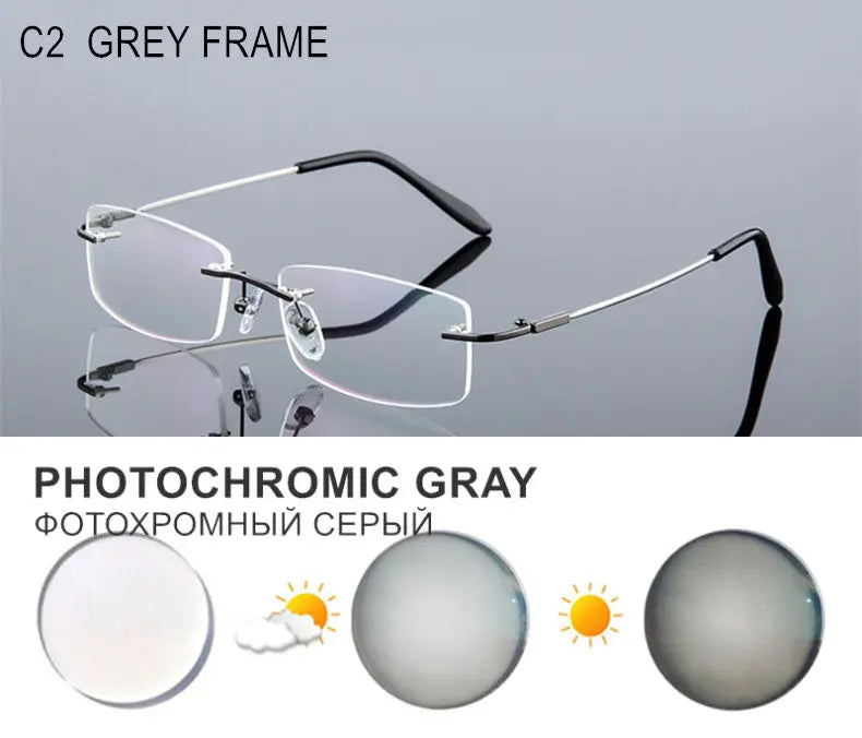 Titanium Alloy Rimless Glasses – Custom Prescription Eyewear for Men & Women | Anti Blue Ray & Photochromic Lenses