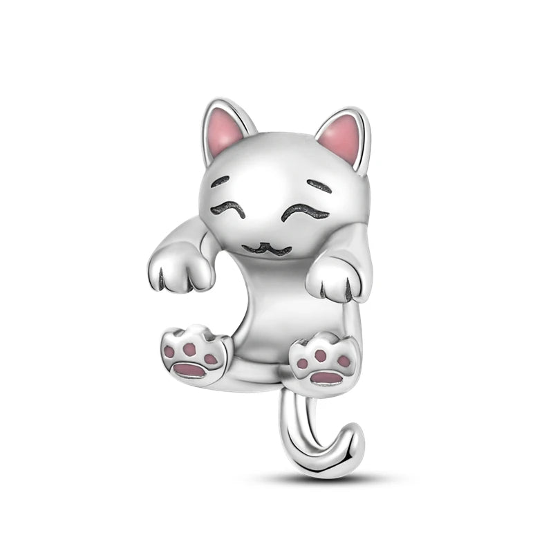 925 Sterling Silver Cute Cat Charm Beads | Paw Print Pendant for Original DIY Bracelets & Women’s Jewelry Gift