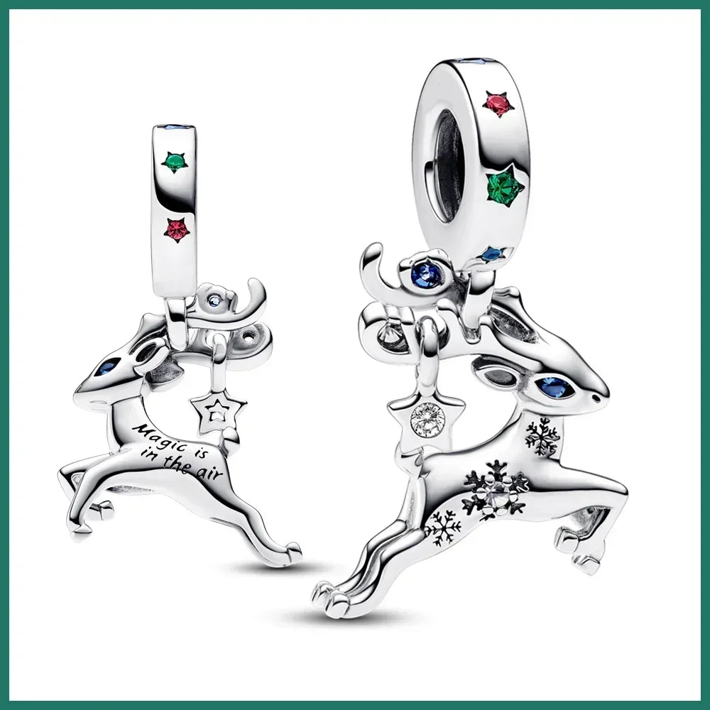 Christmas 925 Sterling Silver Charms | Santa Claus Reindeer Snowman Tree Beads Fit Original Bracelet
