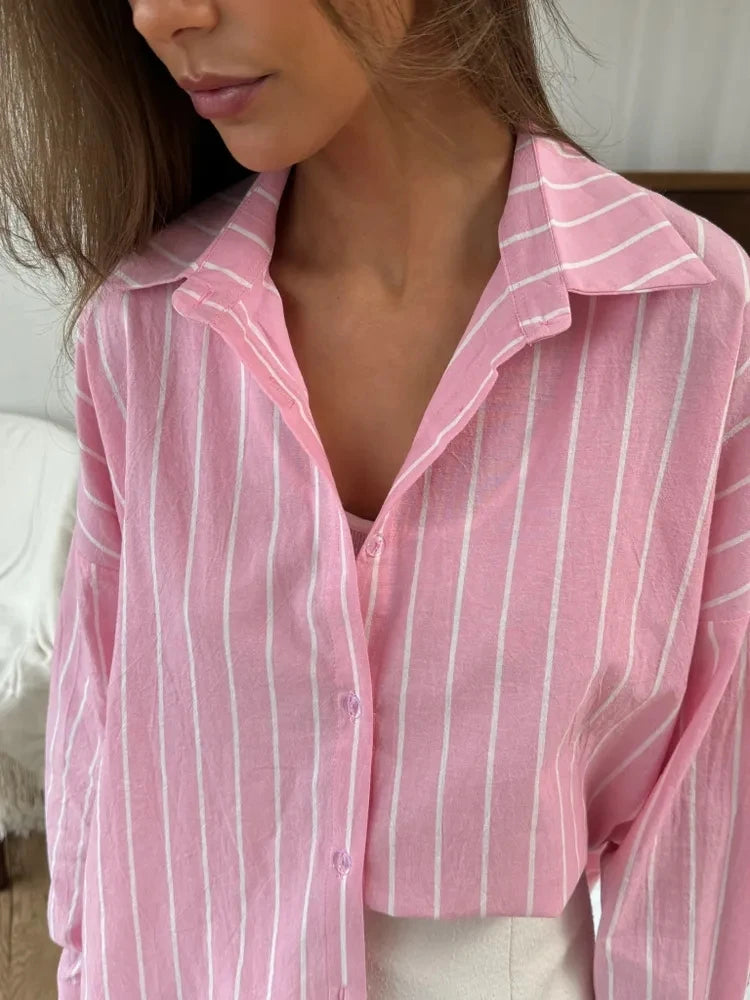 2025 Women’s Summer Striped Long Sleeve Shirt – Lazy Casual Breathable Cardigan Top