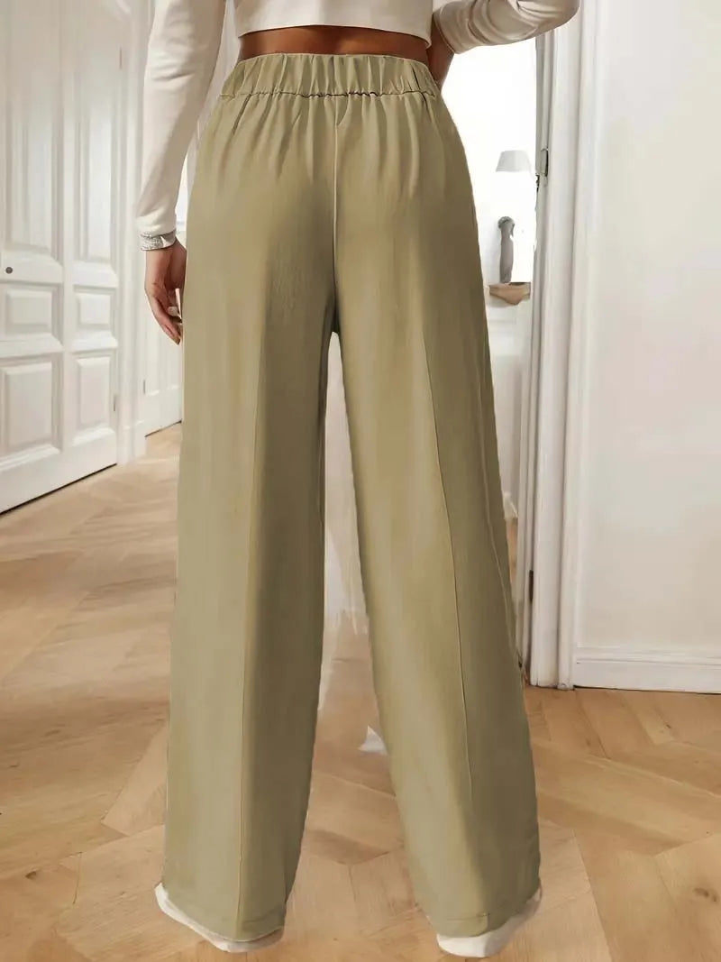 2025 Women’s High Waist Wide Leg Pants | Flowy Floor-Length Minimalist Straight Fit Trousers