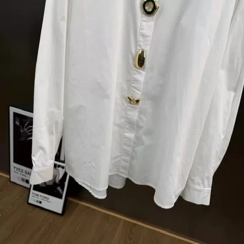 Luxury Sequins Cotton Blouse ✨ Women Long Sleeve Trendy Top 🌸 Autumn Spring