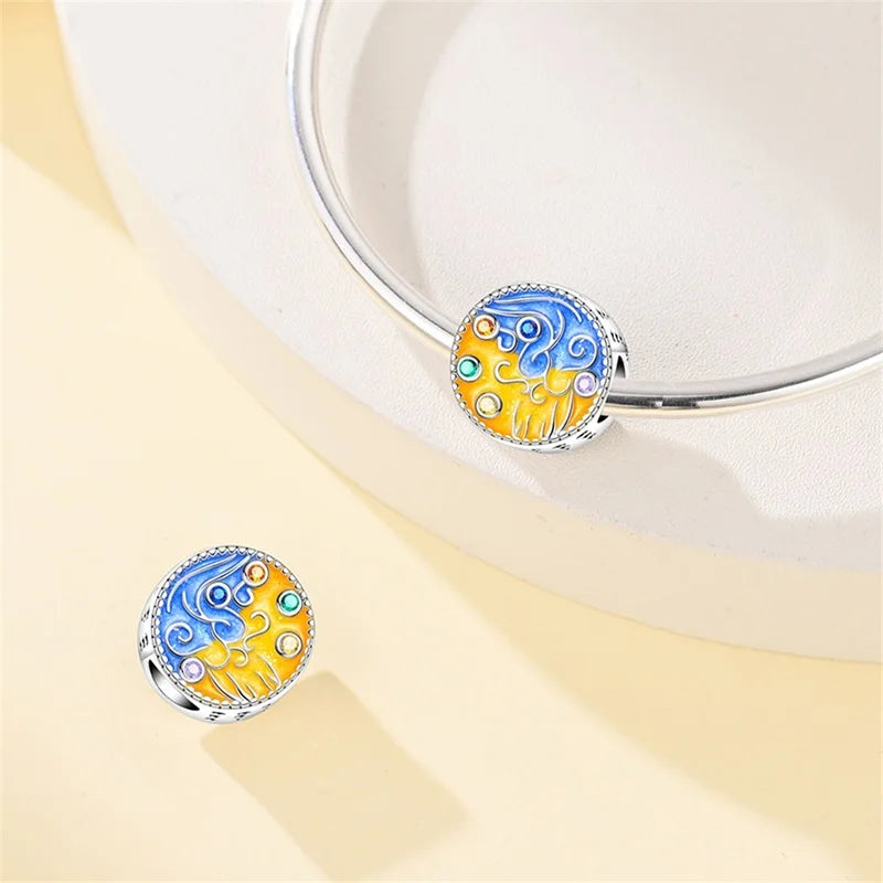Original 925 Sterling Silver Luminous Lantern & Magic Cat Charm Bead | Glowing Angel Jungle Pendant for Bracelet Jewelry