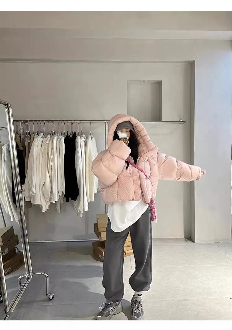 Trendy American Style Women’s Cotton Jacket Coat with Hood – Winter Small Size Bread Style Outerwear