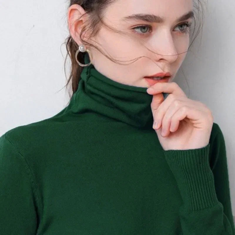 2025 Women’s Autumn Winter Turtleneck Sweater – Slim Fit Korean Knit Tops | Stretch Basic Pullovers