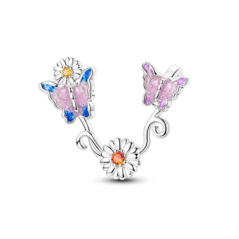 2025 925 Silver Daisy Tulip Pansy Flower Charms Bead | Fit 3mm Original Bracelets DIY Jewelry Gift