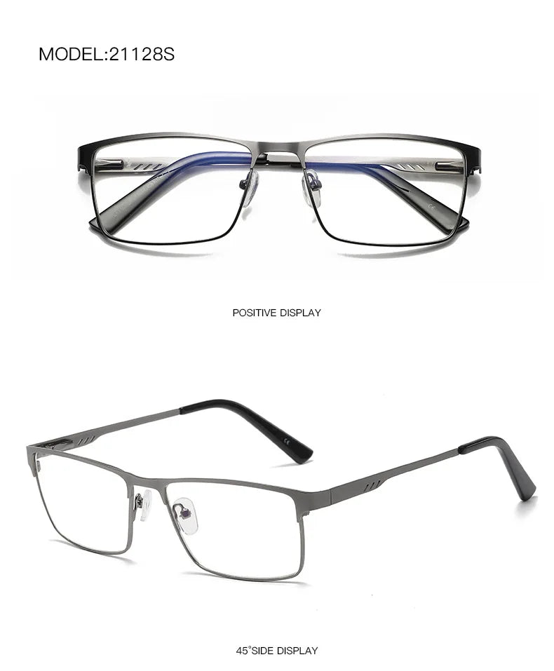 Men’s Square Metal Large Frame Prescription Glasses – Blue Light Blocking & Eye Protection Eyewear