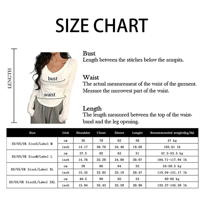 2024 Sexy V-Neck Long Sleeve T-Shirt for Women | Elastic Thin Solid Top for Spring & Autumn