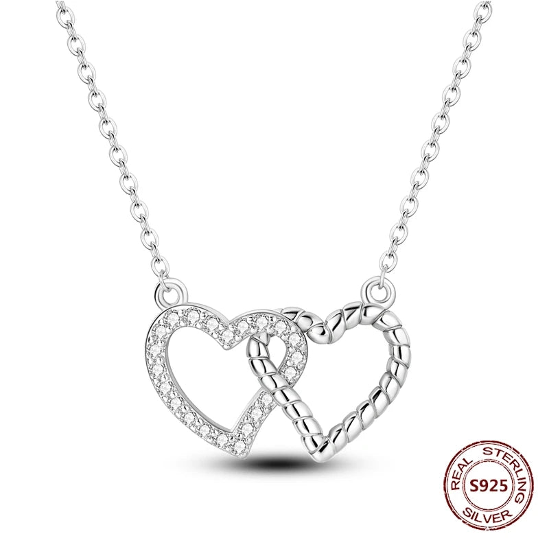 Heart to Heart Necklace 925 Sterling Silver Love Pendant Chain for Women – Wedding & Engagement Fine Jewelry