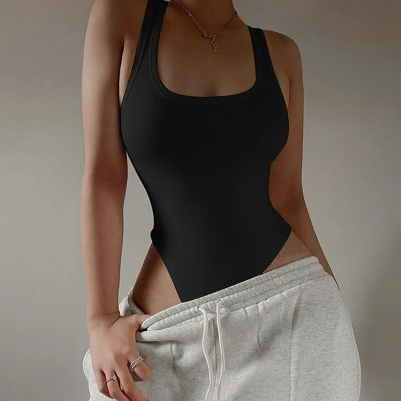 Sleeveless Knit Bodysuit – Sexy Bodycon Off Shoulder Halter Top for Women | Summer 2024 Casual Clubwear