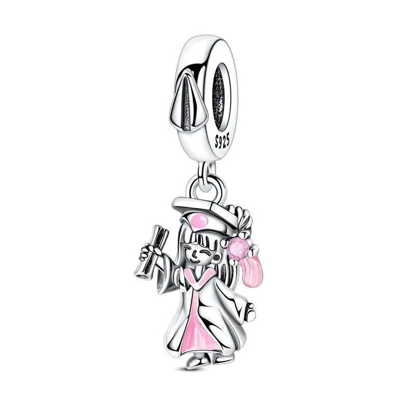 Romantic Pink Flowers 925 Sterling Silver Charms | Bag Lipstick Heart Bow Rose Bead Fit Original Bracelet DIY Jewelry Gift