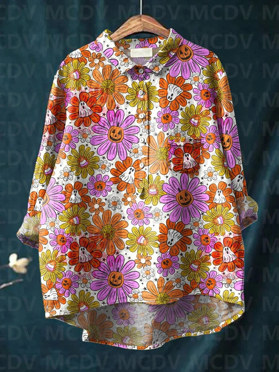 Women’s Cat Print Casual Long Sleeve Shirt – Stand-Up Collar Vintage Indian Ethnic Style Top