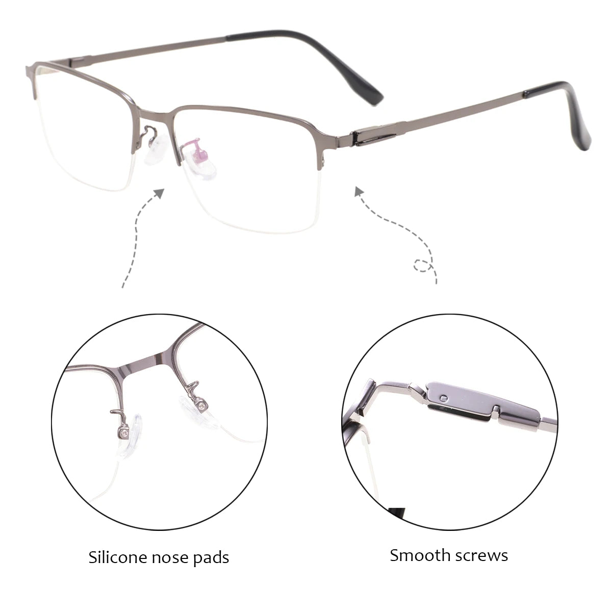 Metal Half Rim Rectangular Browline Glasses Frame for Men – Business & Prescription Eyewear