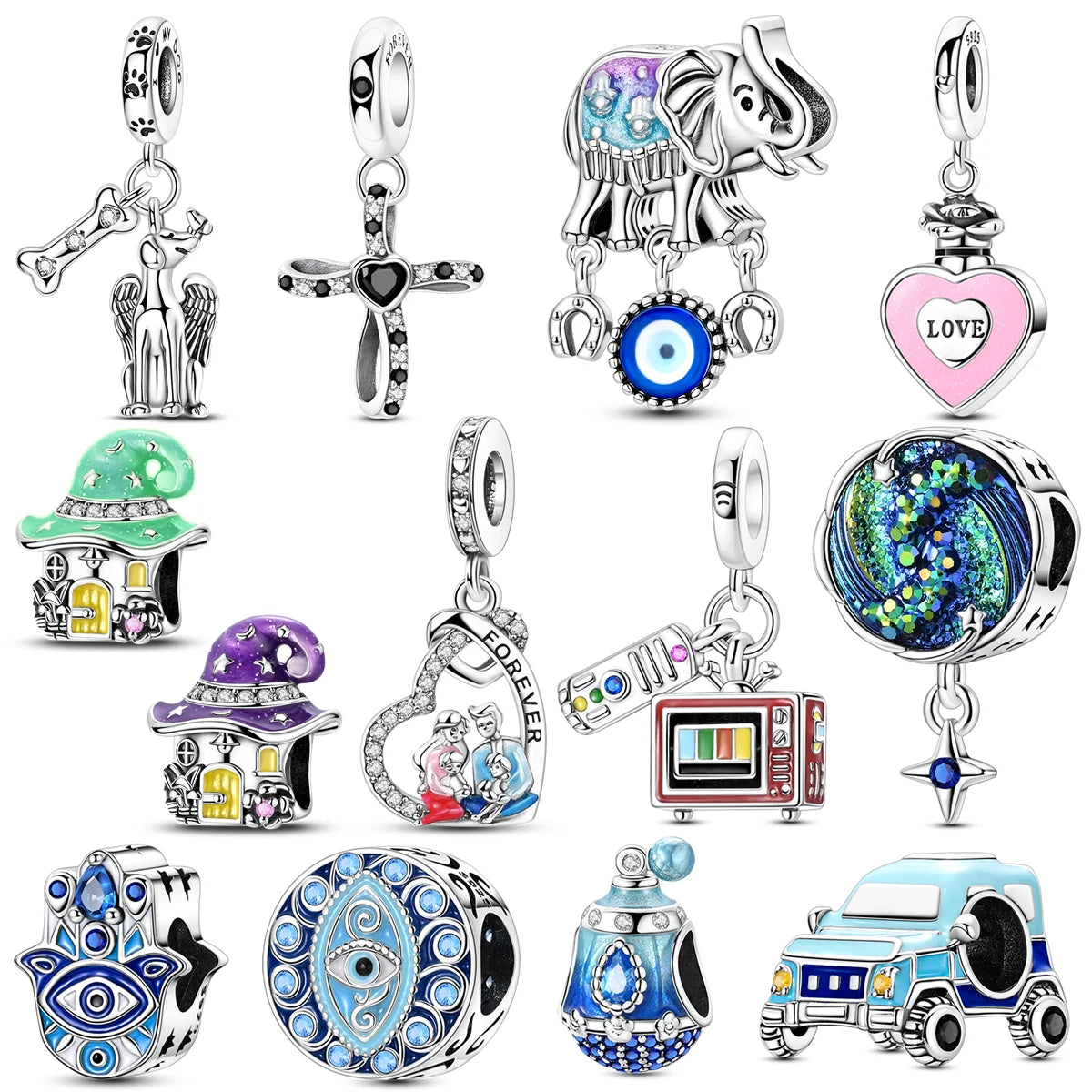 925 Sterling Silver Zircon Bowknot Heart Balloon Charms | Original Pendant Beads Fit Bracelet DIY Fine Jewelry for Women