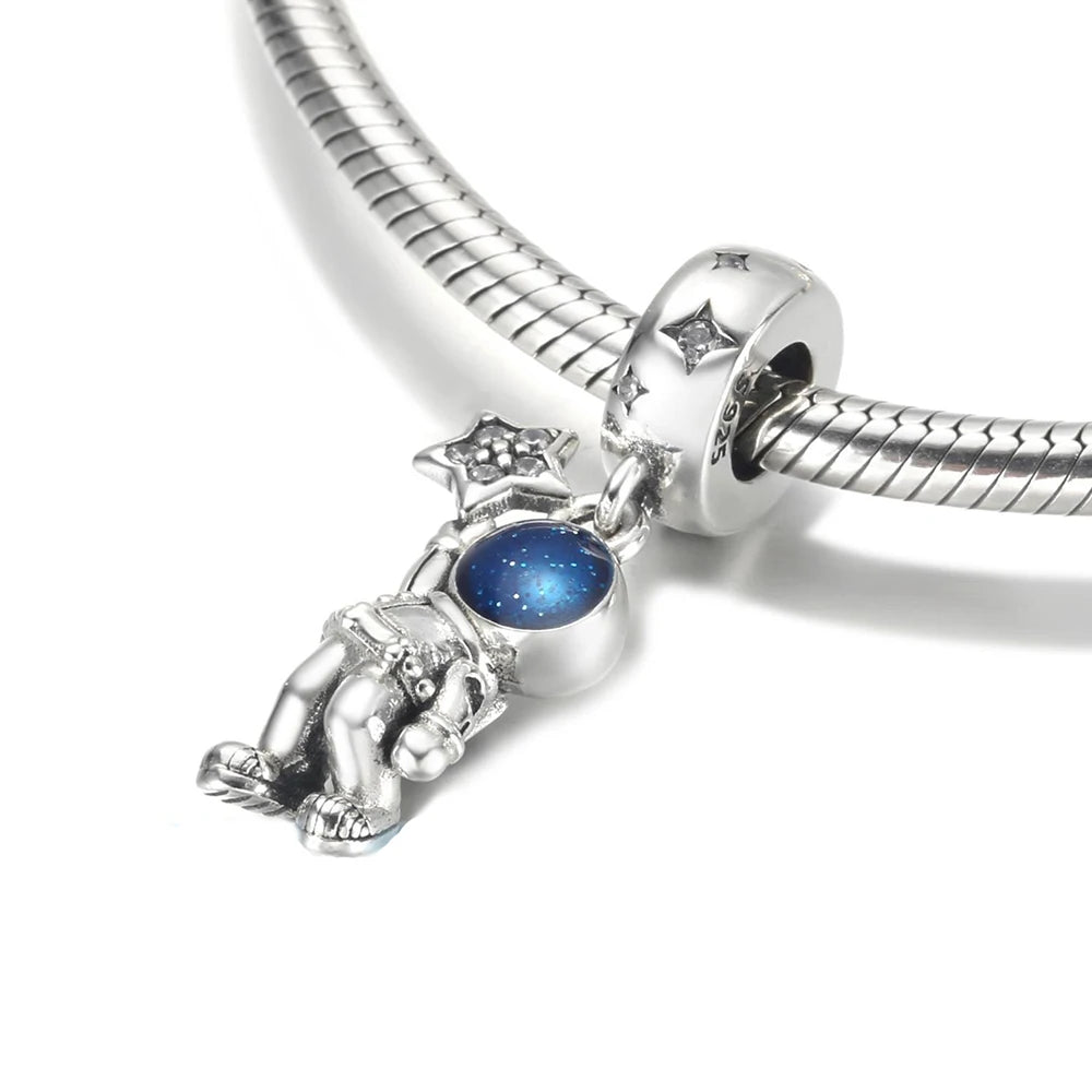 925 Sterling Silver Blue Planet & Dolphin Galaxy Dangle Charm | Women’s Bracelet DIY Jewelry