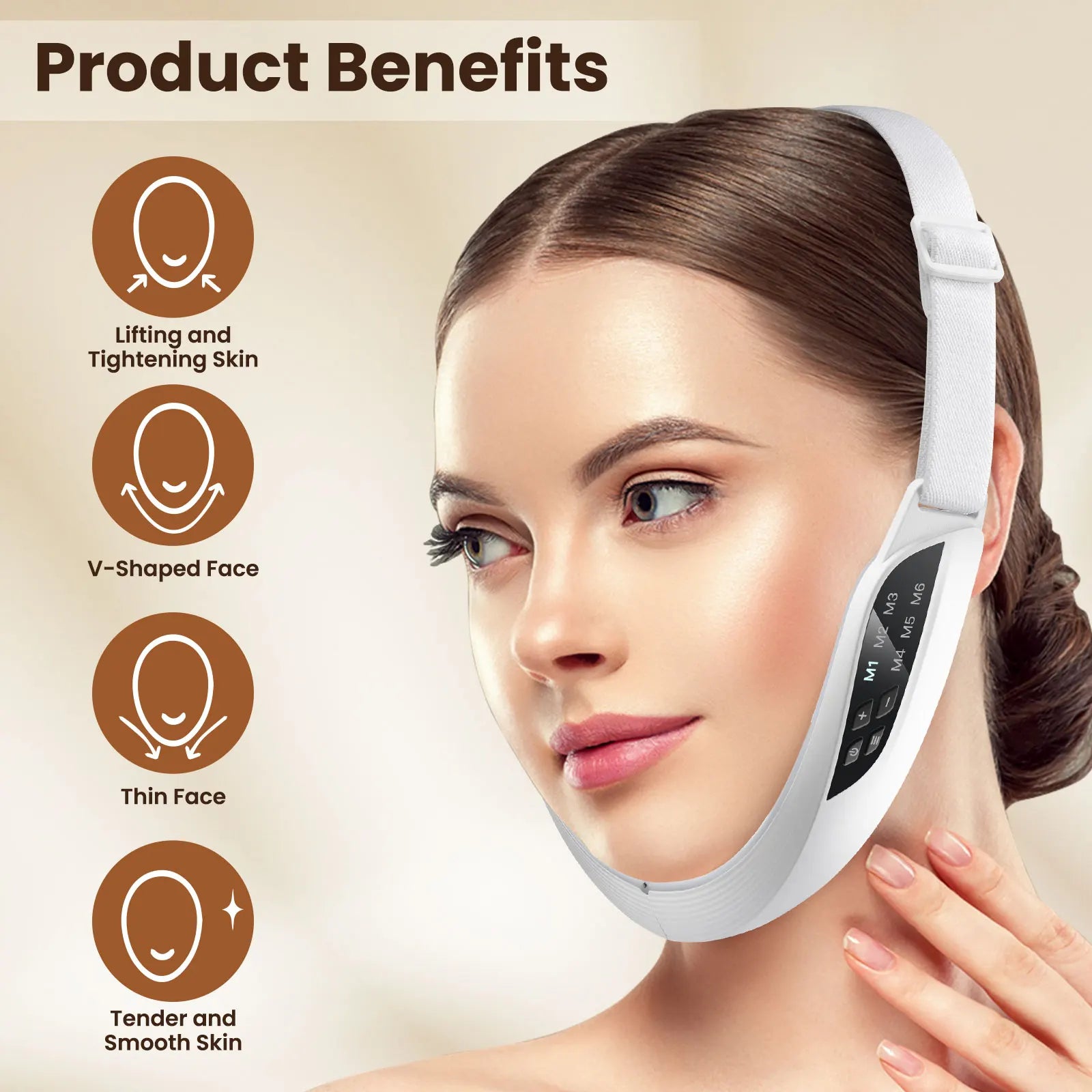Electric V Face Lifting Beauty Device | 6 Modes 8 Levels EMS Microcurrent Facial Massager for Double Chin Removal & Skin Firming