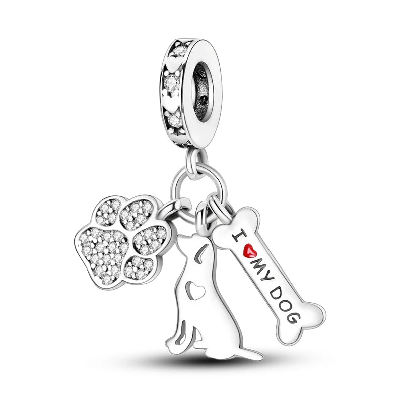 925 Sterling Silver Cute Cat Charm Beads | Paw Print Pendant for Original DIY Bracelets & Women’s Jewelry Gift