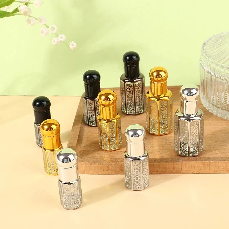 1PC 3/6/12ML Laser Coated Essential Oil Roller Bottle – Empty Glass Roll-On Perfume Bottle with Steel Roller Ball