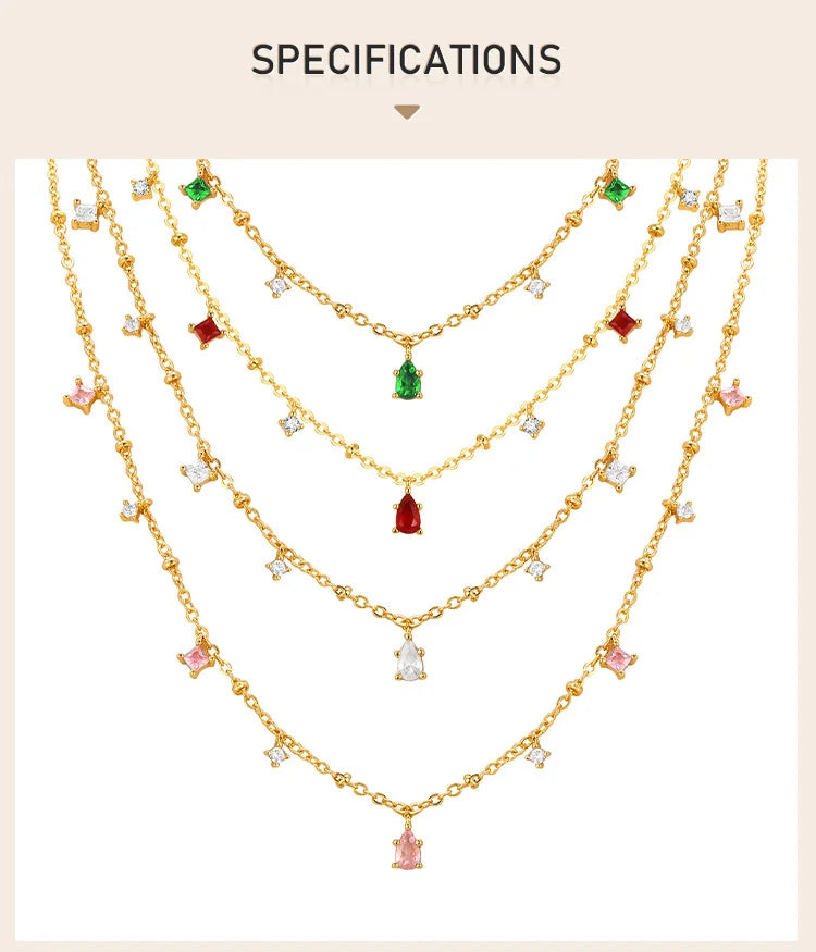 Zirconia Charms Necklace for Women – CZ Dangle Choker Bezel Station Gold Plated Jewelry