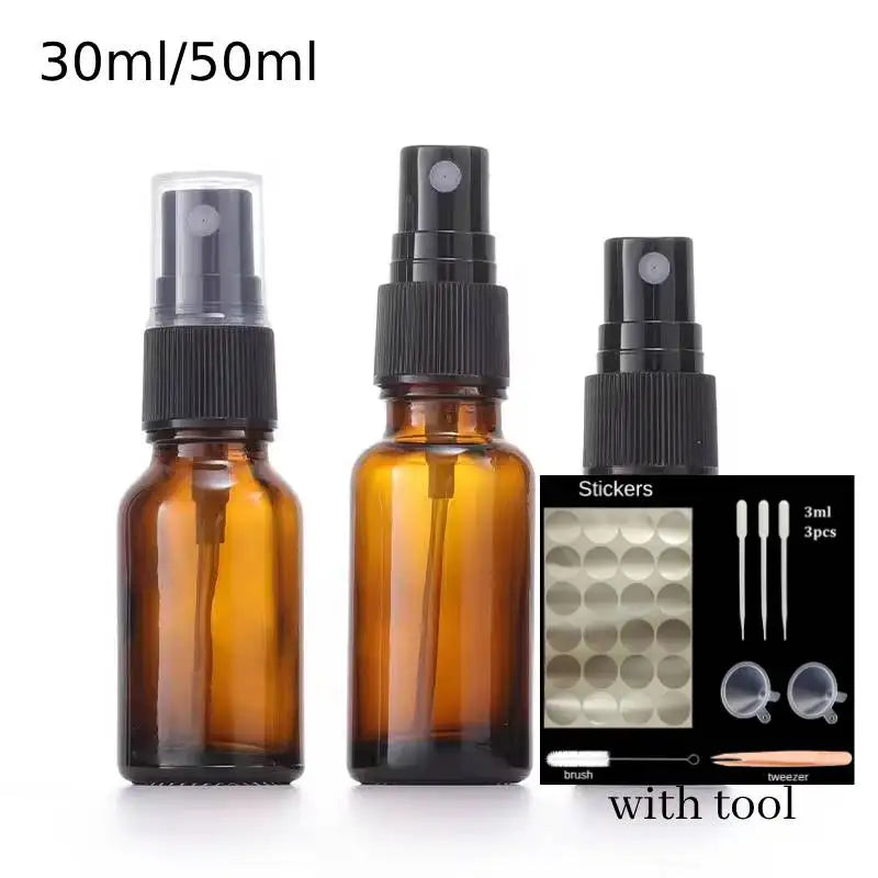 10/20PCS 30/50ML Empty Amber Glass Spray Bottles – Portable Mini Perfume & Essential Oil Container
