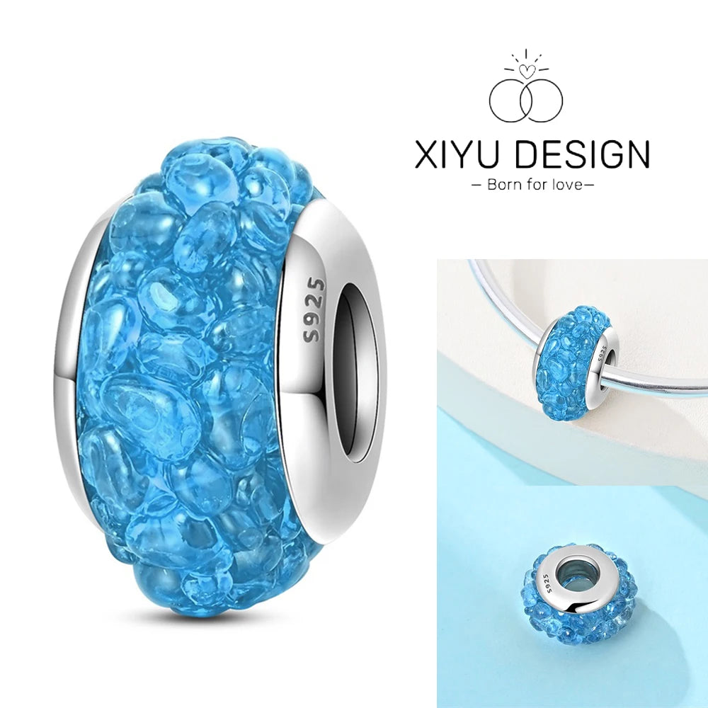 2025 Classic 925 Sterling Silver Colored Flower & Leaf Murano Glass Charm Beads | DIY Bracelet