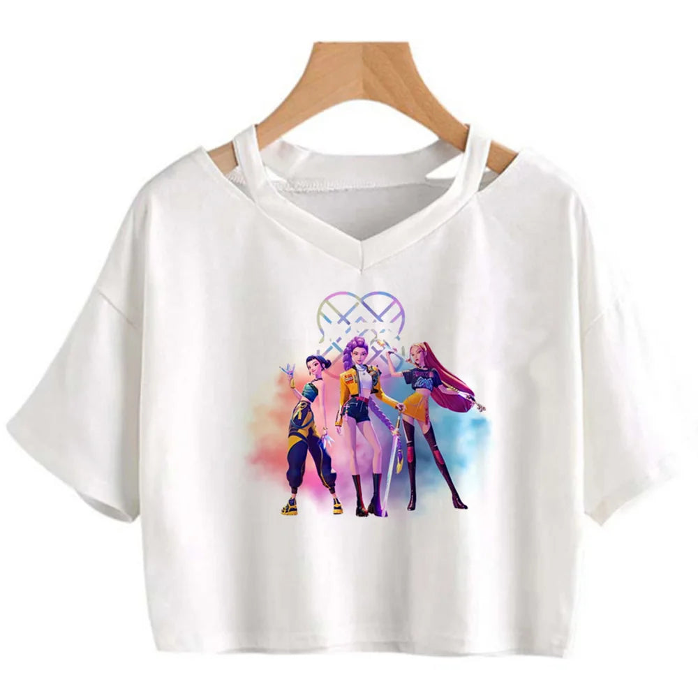 Kpop Demon Hunters Girls Crop T-Shirt – Women’s O-Neck Summer Y2K Punk Sleeveless Top