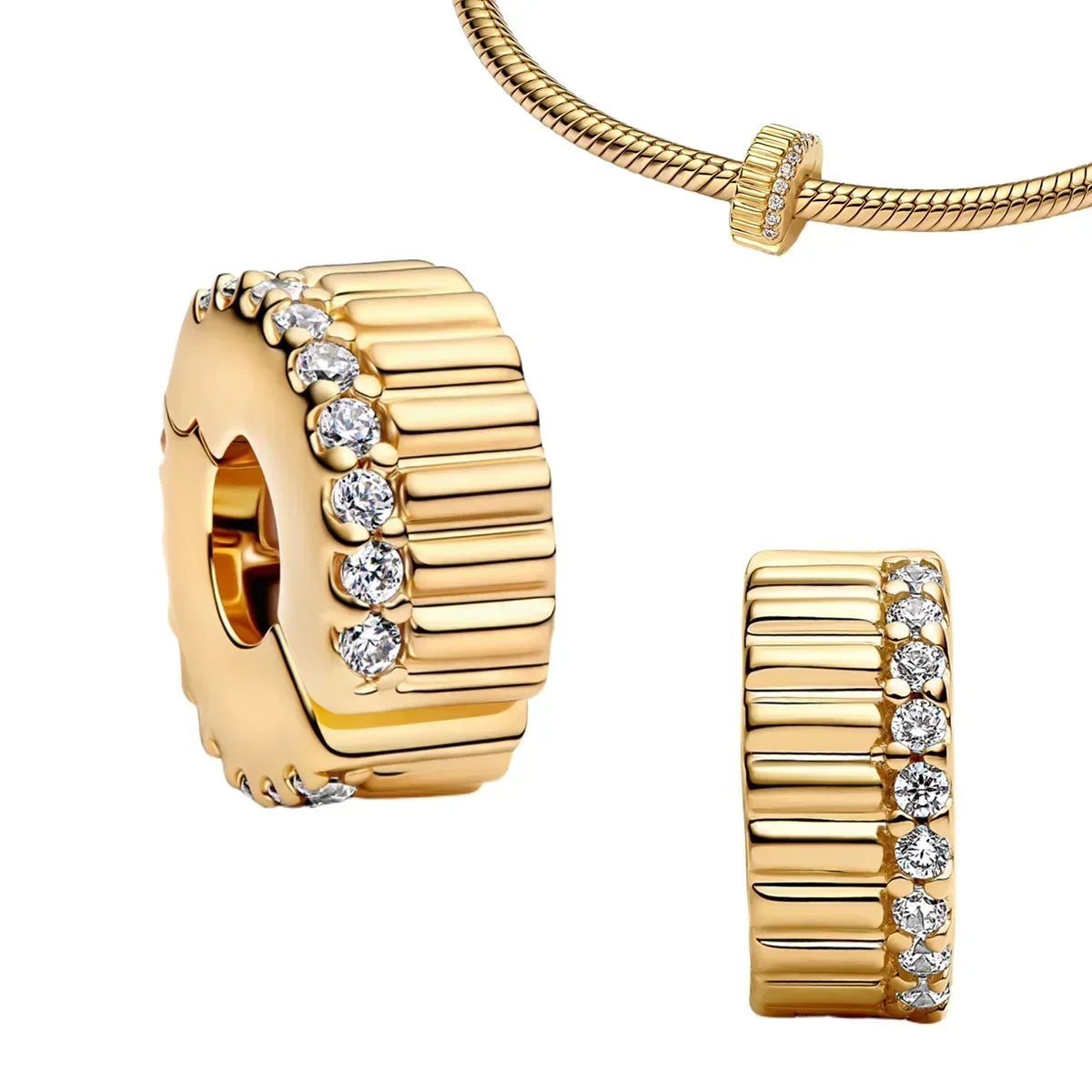 925 Sterling Silver Golden Round Necklace & Bow Earrings Set | Stars, Moon & Heart Charms Beads Women Jewelry Gift