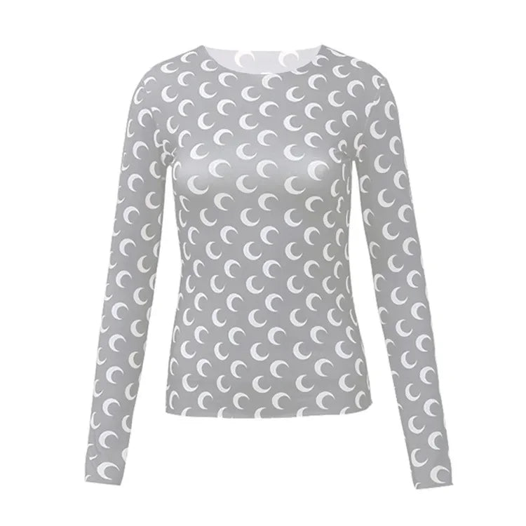 Spring Autumn Women’s Long Sleeve Ice Silk T-Shirt – Sun Protection Printed Mesh Base Layer Casual Top 🌿✨