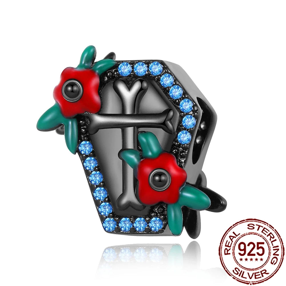 Gothic 925 Sterling Silver Grim Reaper Skull Charm Bead Fit Pandora Bracelet