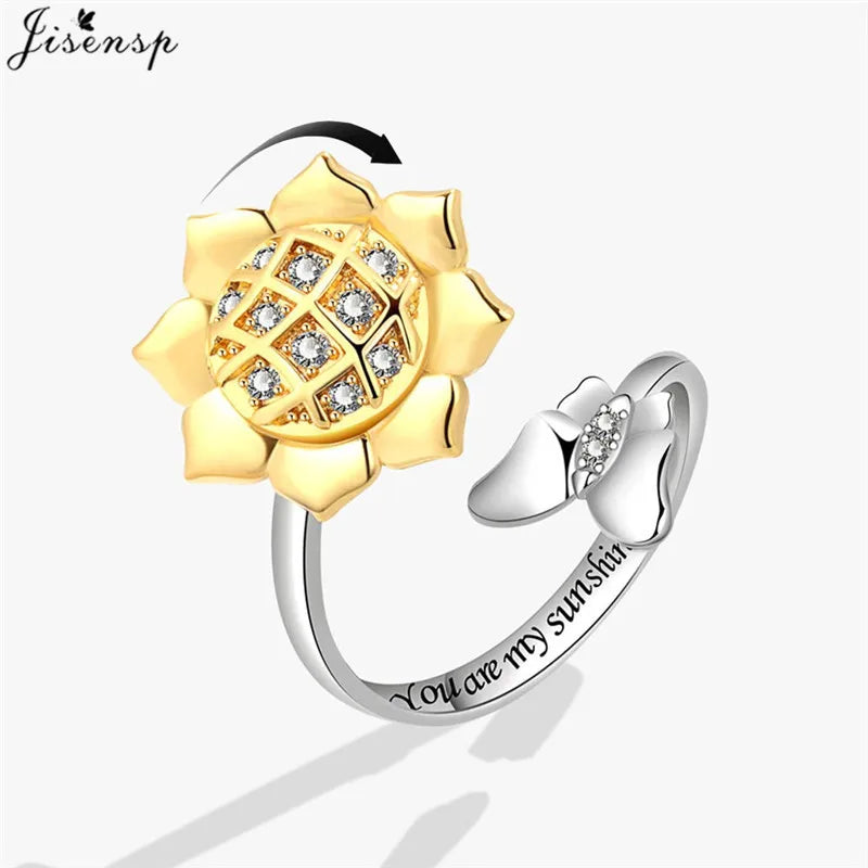 Luxury Fashion Fidget Spinner Ring | Crystal Planet & Butterfly Finger Ring for Women, Anti-Stress Jewelry
