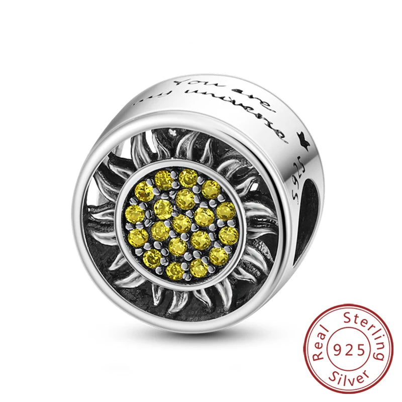 New 925 Sterling Silver Sunflower Heart Charm Bead | Original Bracelet DIY Jewelry Gift for Women
