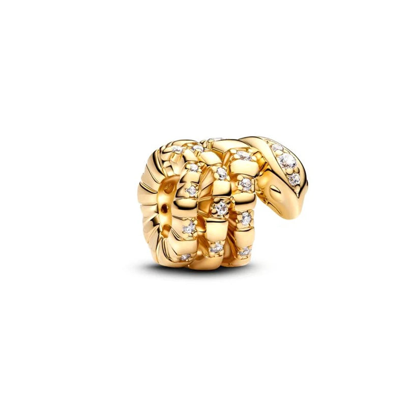 Sparkling Gold Plated Heart & Flower Clip Dangle Charm Beads | Fits Original Snake Bracelet & Necklace | DIY Jewelry Gift for Women