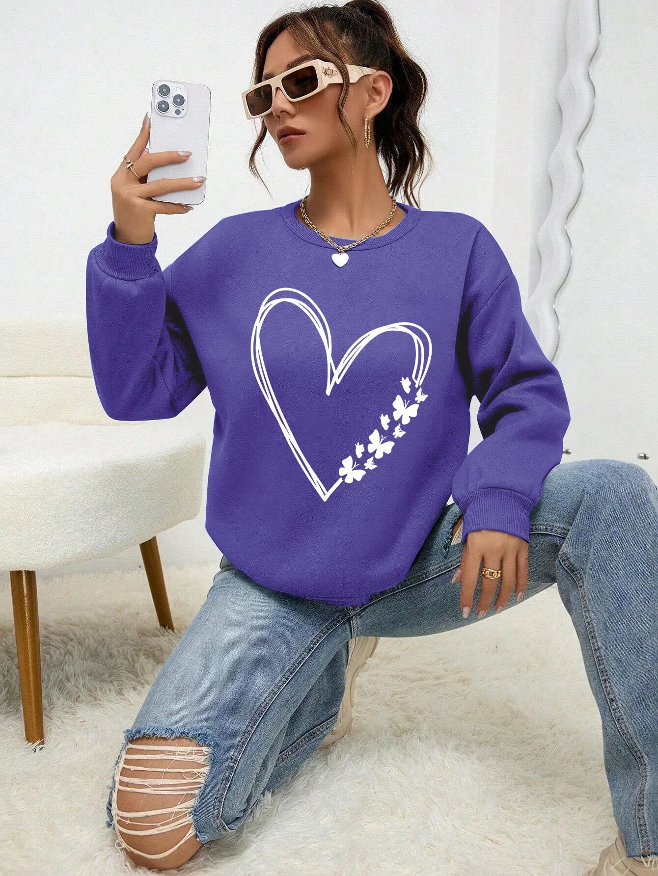 The Great Love at the Edge of Butterflies Sweatshirt | Women’s Fleece Crewneck Pullover | Autumn Soft Streetwear