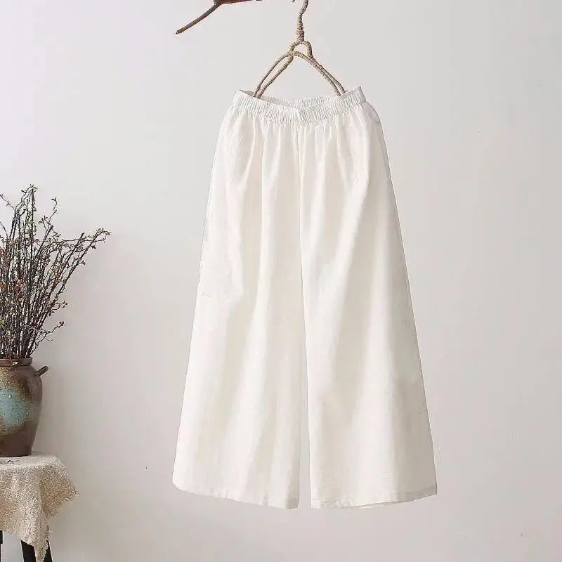 High Waist Cotton Linen Wide Leg Pants | Summer Thin Straight-Cut Trousers for Women Korean Style